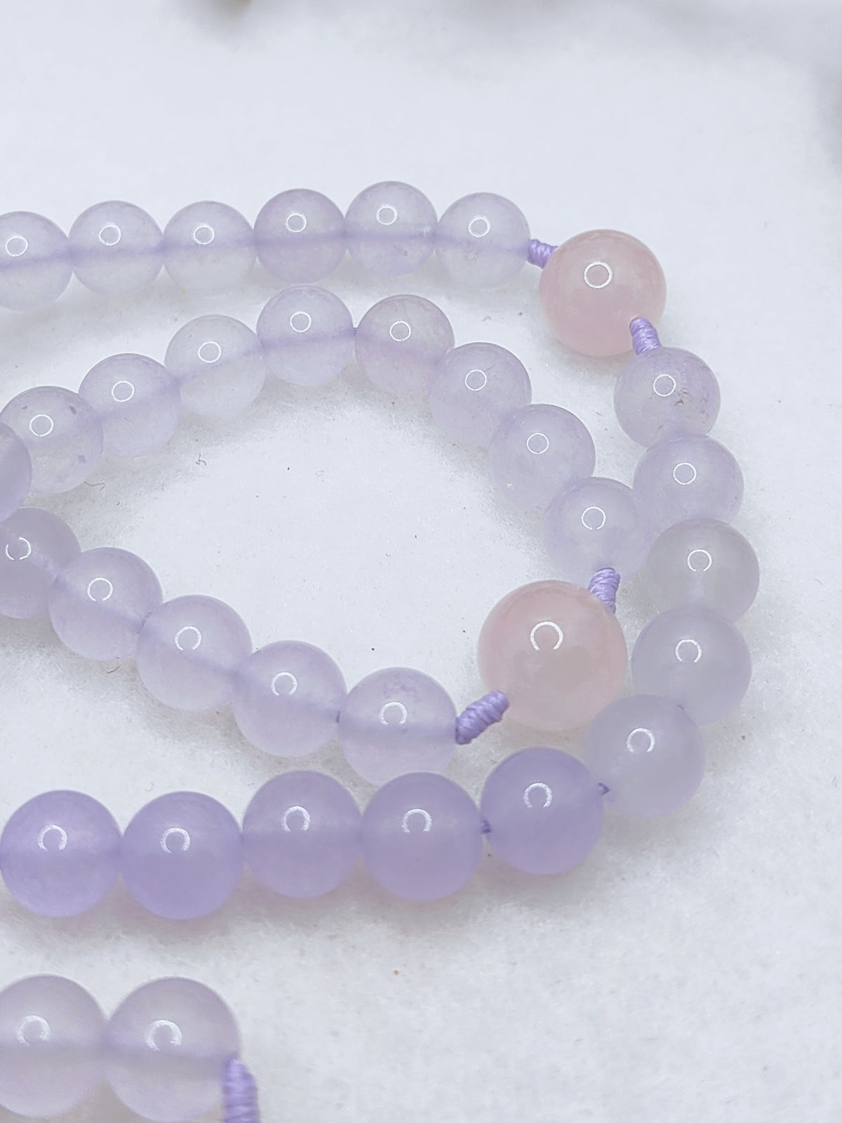 Miraculous Medal Purple Chalcedony & Rose Quartz Rosary
