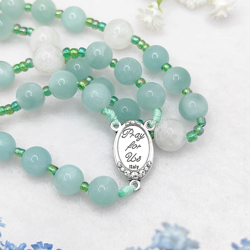Chaplet of St Michael Green Angelite & Moonstone Rosary