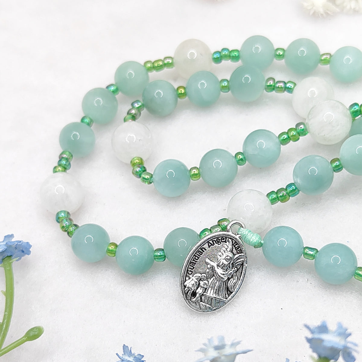 Chaplet of St Michael Green Angelite & Moonstone Rosary