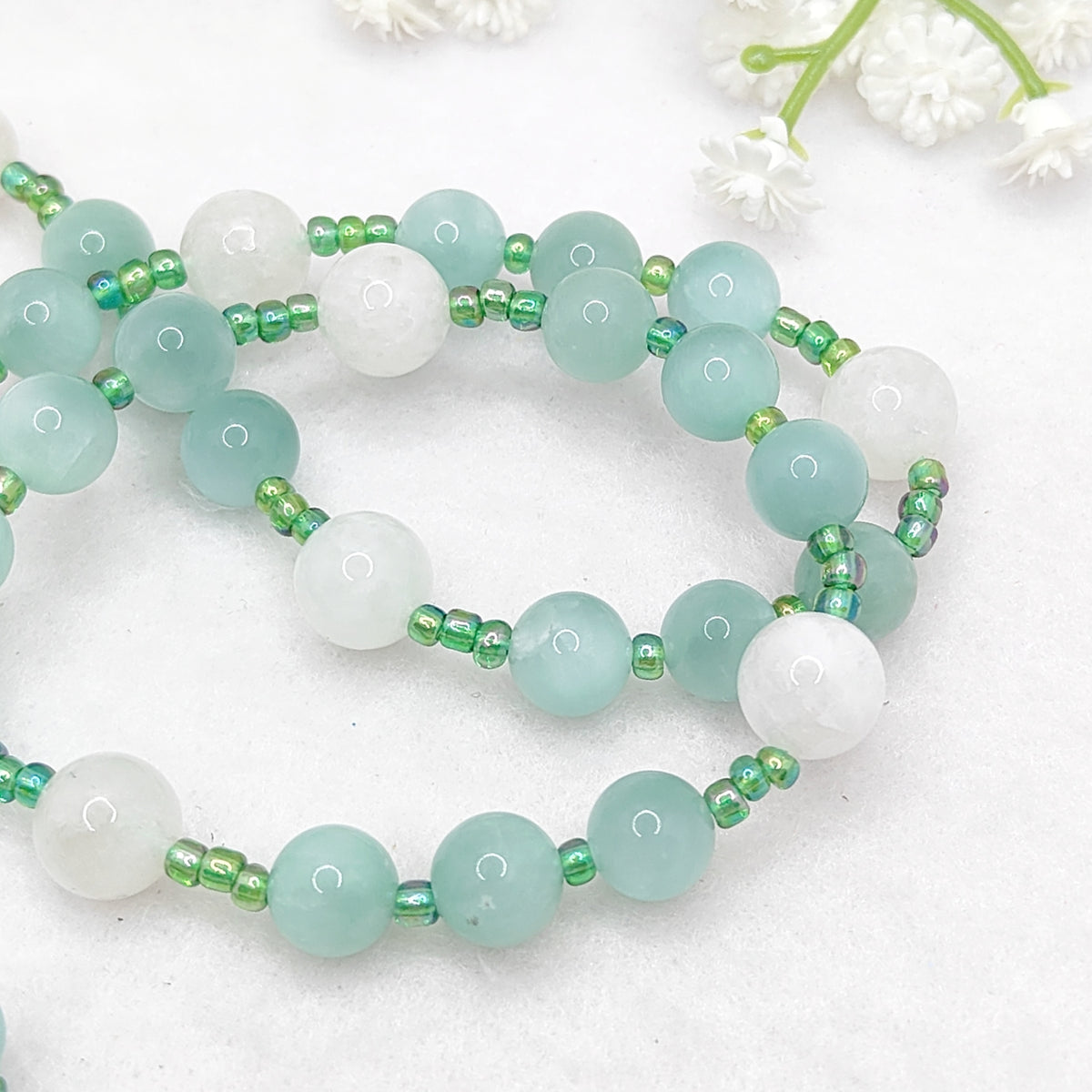 Chaplet of St Michael Green Angelite & Moonstone Rosary