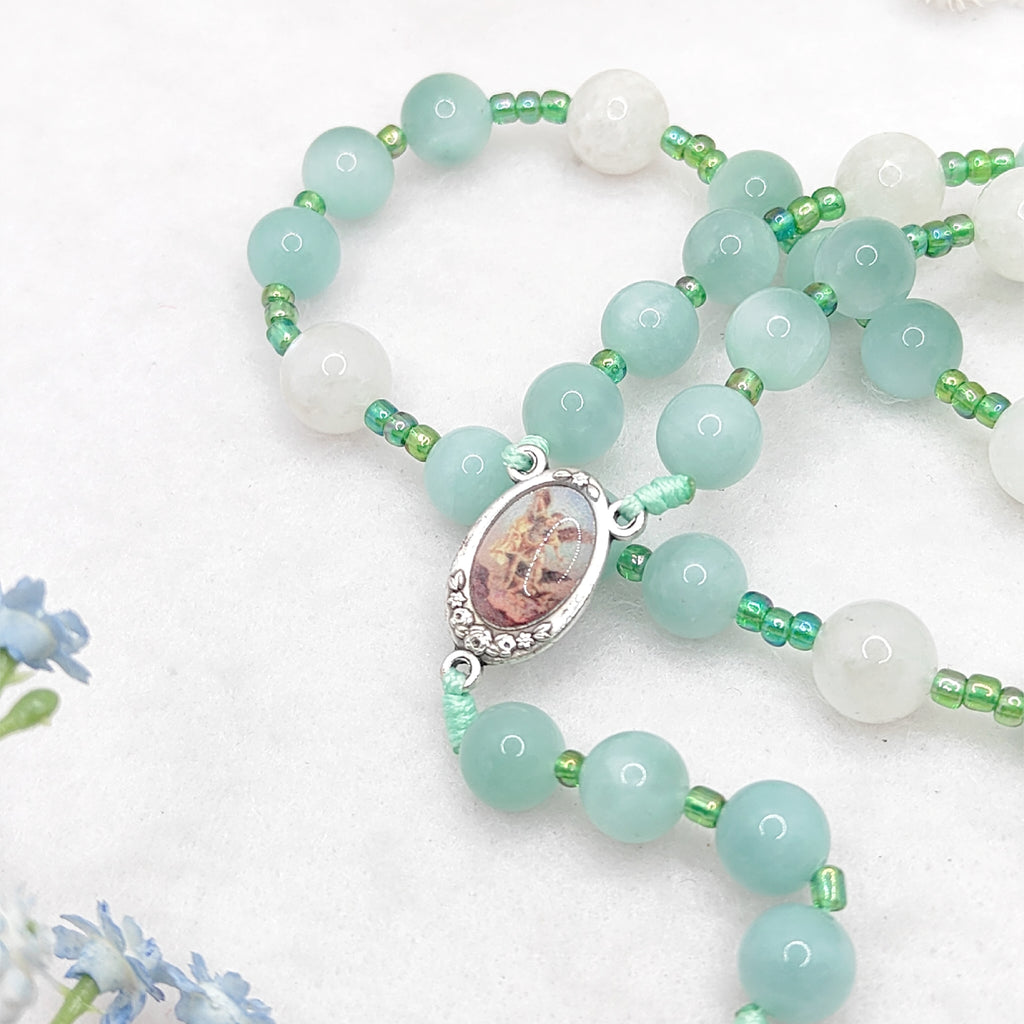 Chaplet of St Michael Green Angelite & Moonstone Rosary