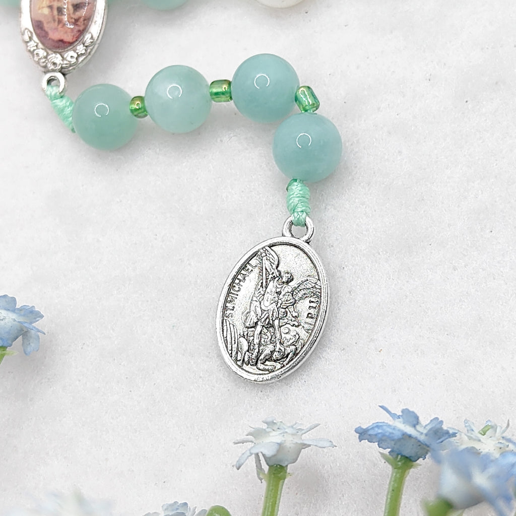 Chaplet of St Michael Green Angelite & Moonstone Rosary