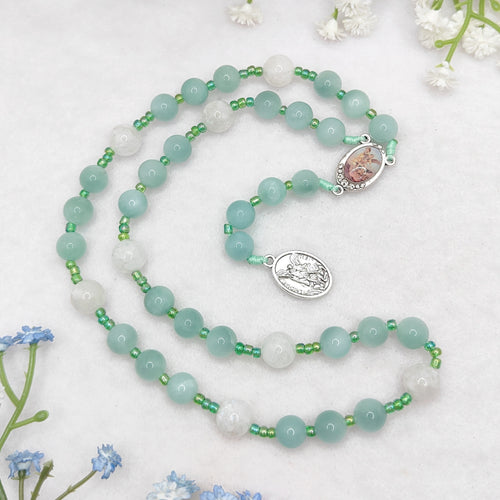 Chaplet of St Michael Green Angelite & Moonstone Rosary