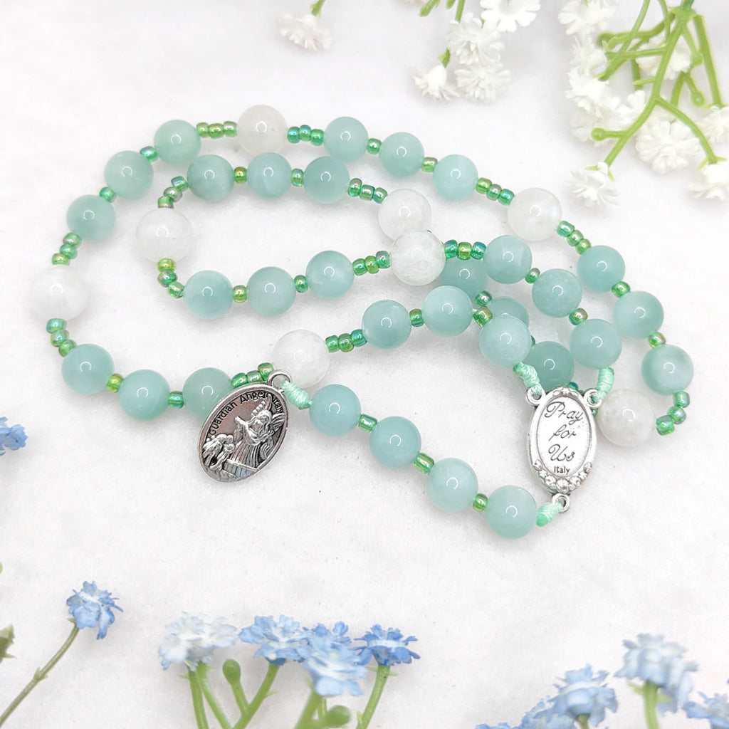 Chaplet of St Michael Green Angelite & Moonstone Rosary