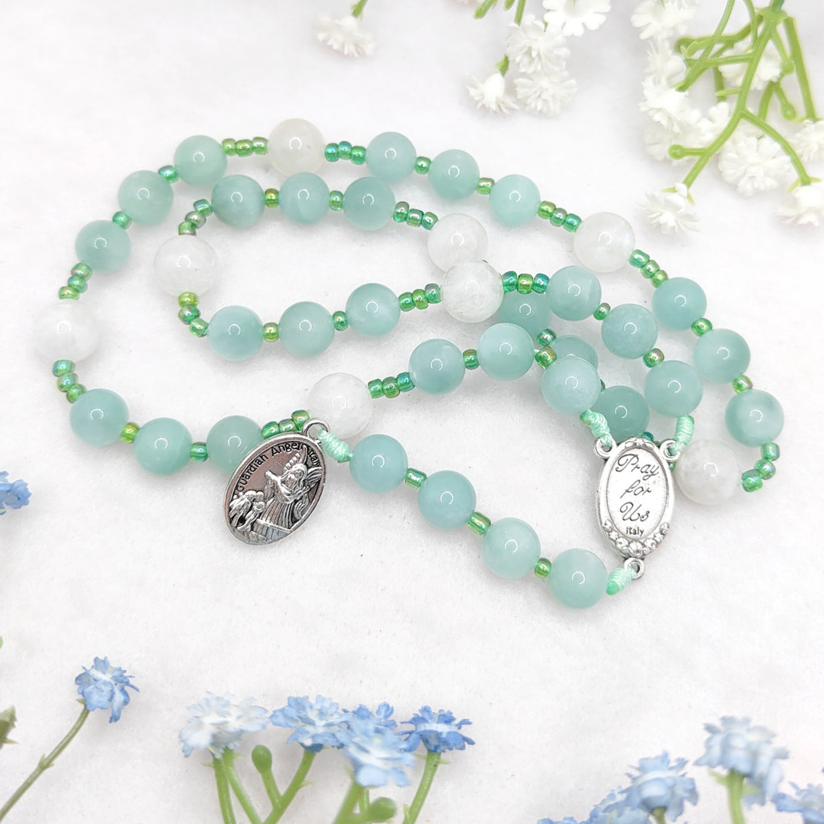 Chaplet of St Michael Green Angelite & Moonstone Rosary