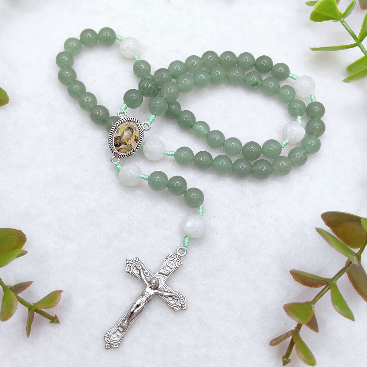 Our Mother of Perpetual Help Green Aventurine & Moonstone Rosary