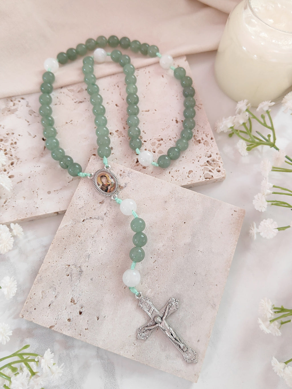 Our Mother of Perpetual Help Green Aventurine & Moonstone Rosary
