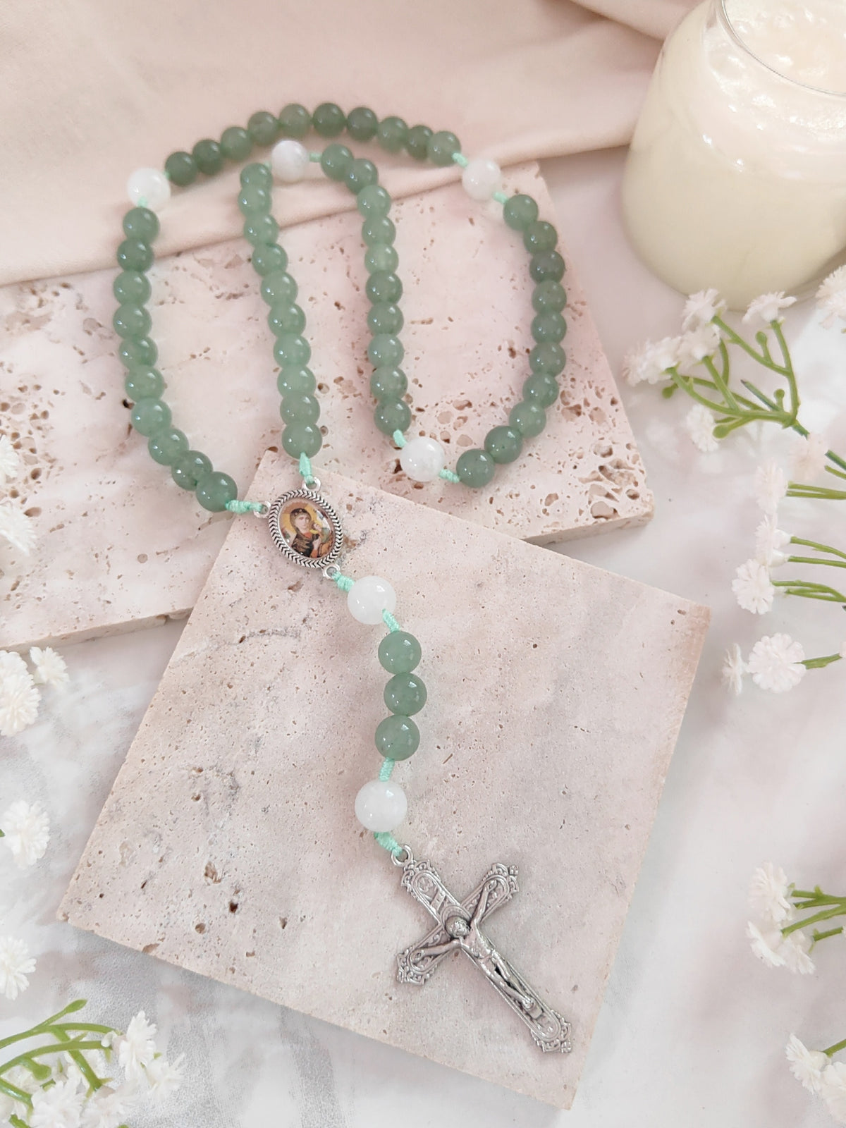 Our Mother of Perpetual Help Green Aventurine & Moonstone Rosary