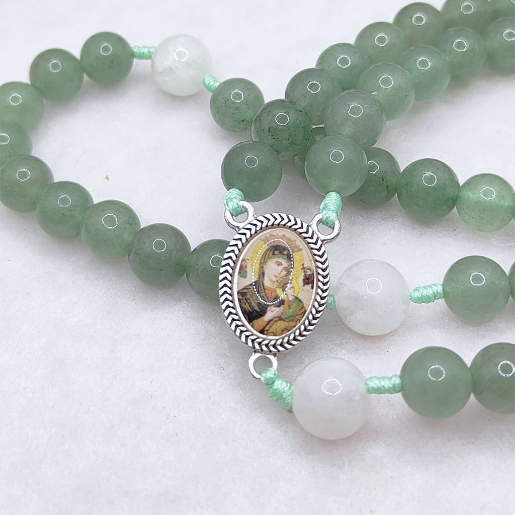 Our Mother of Perpetual Help Green Aventurine & Moonstone Rosary