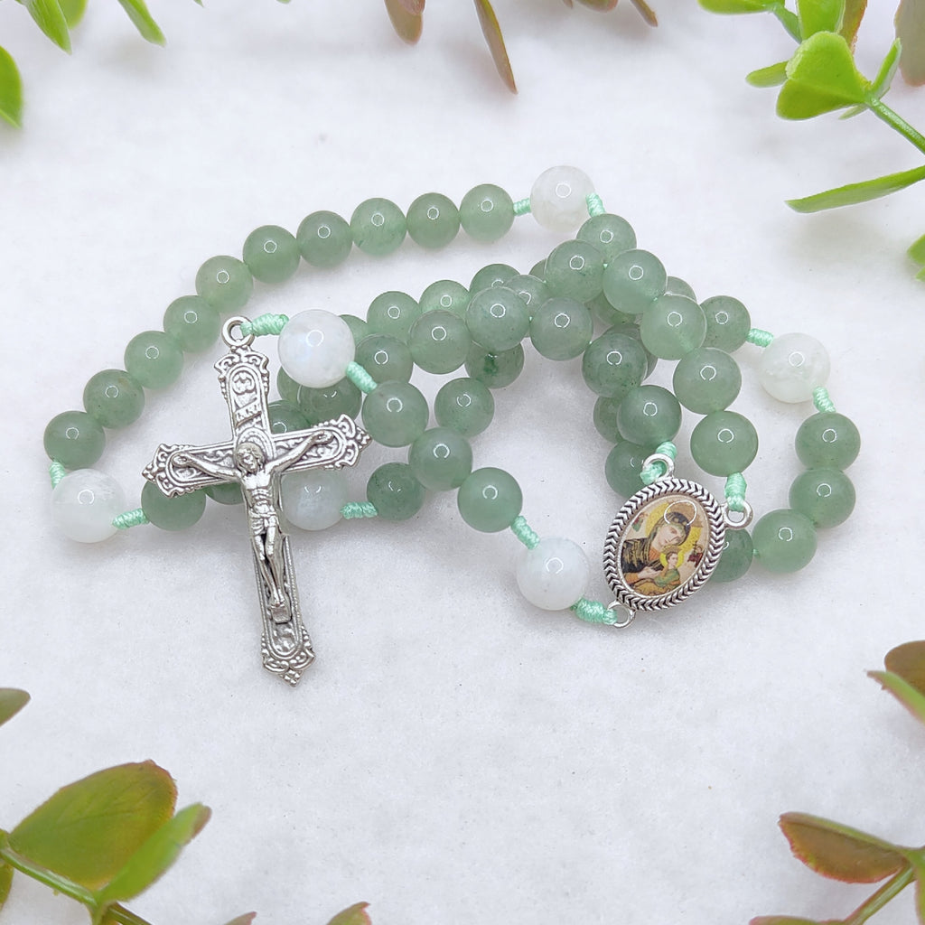 Our Mother of Perpetual Help Green Aventurine & Moonstone Rosary