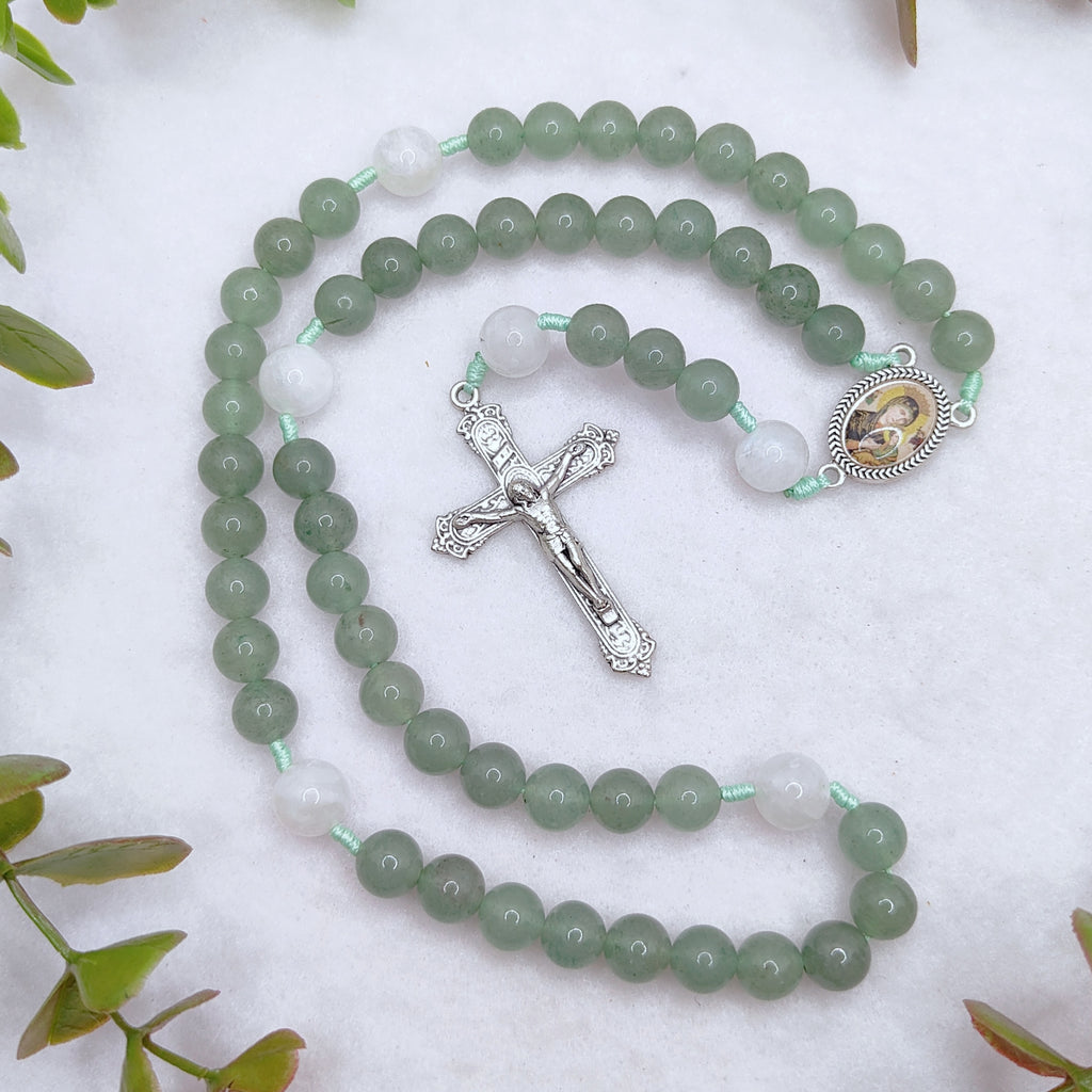 Our Mother of Perpetual Help Green Aventurine & Moonstone Rosary