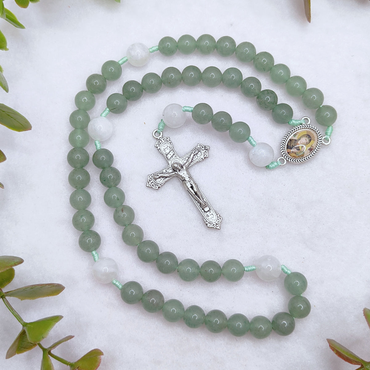 Our Mother of Perpetual Help Green Aventurine & Moonstone Rosary
