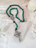 Miraculous Medal Green Glass & Tiger Eye Rosary