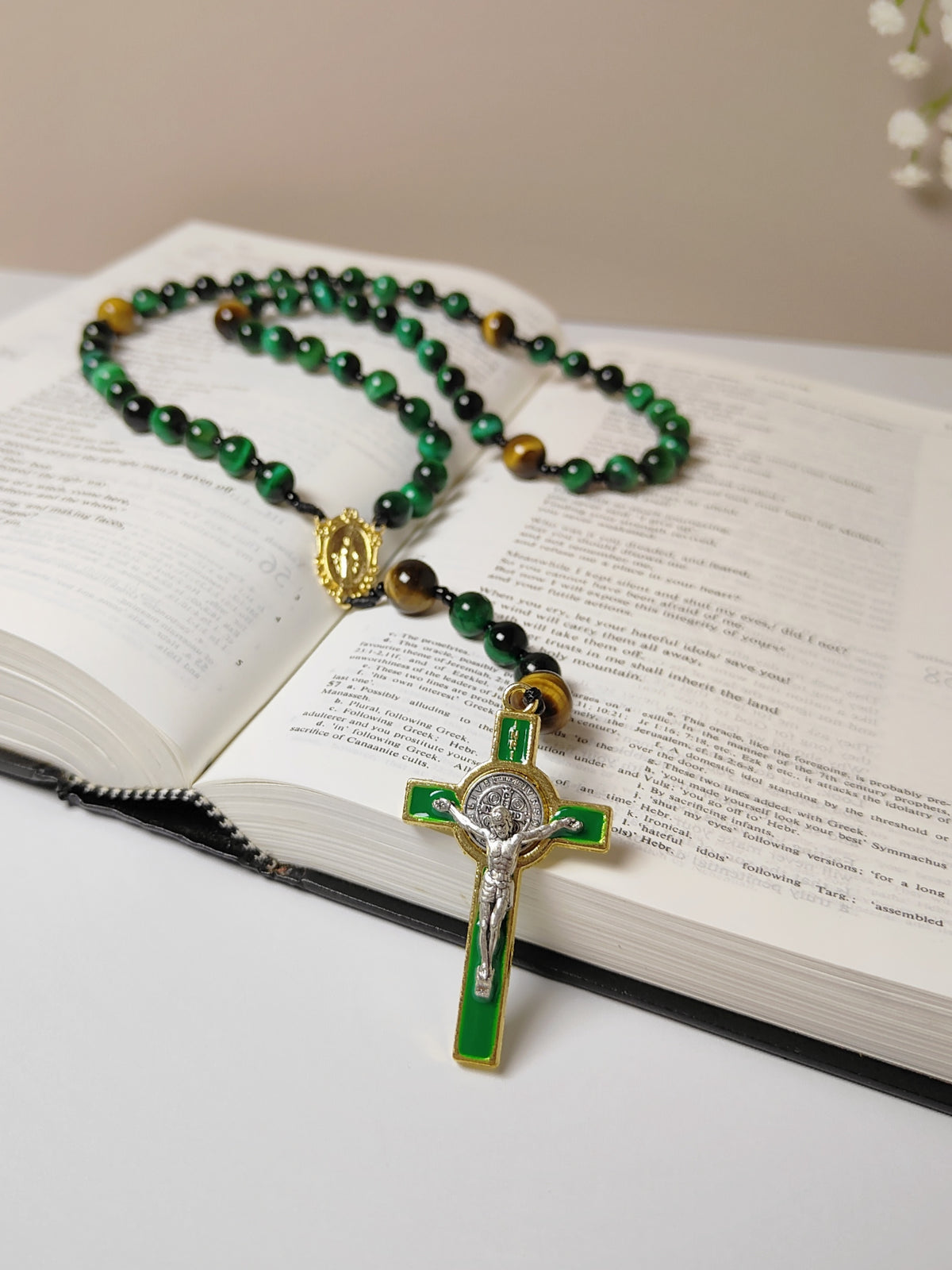 Guardian of Faith Green Tiger Eye Rosary