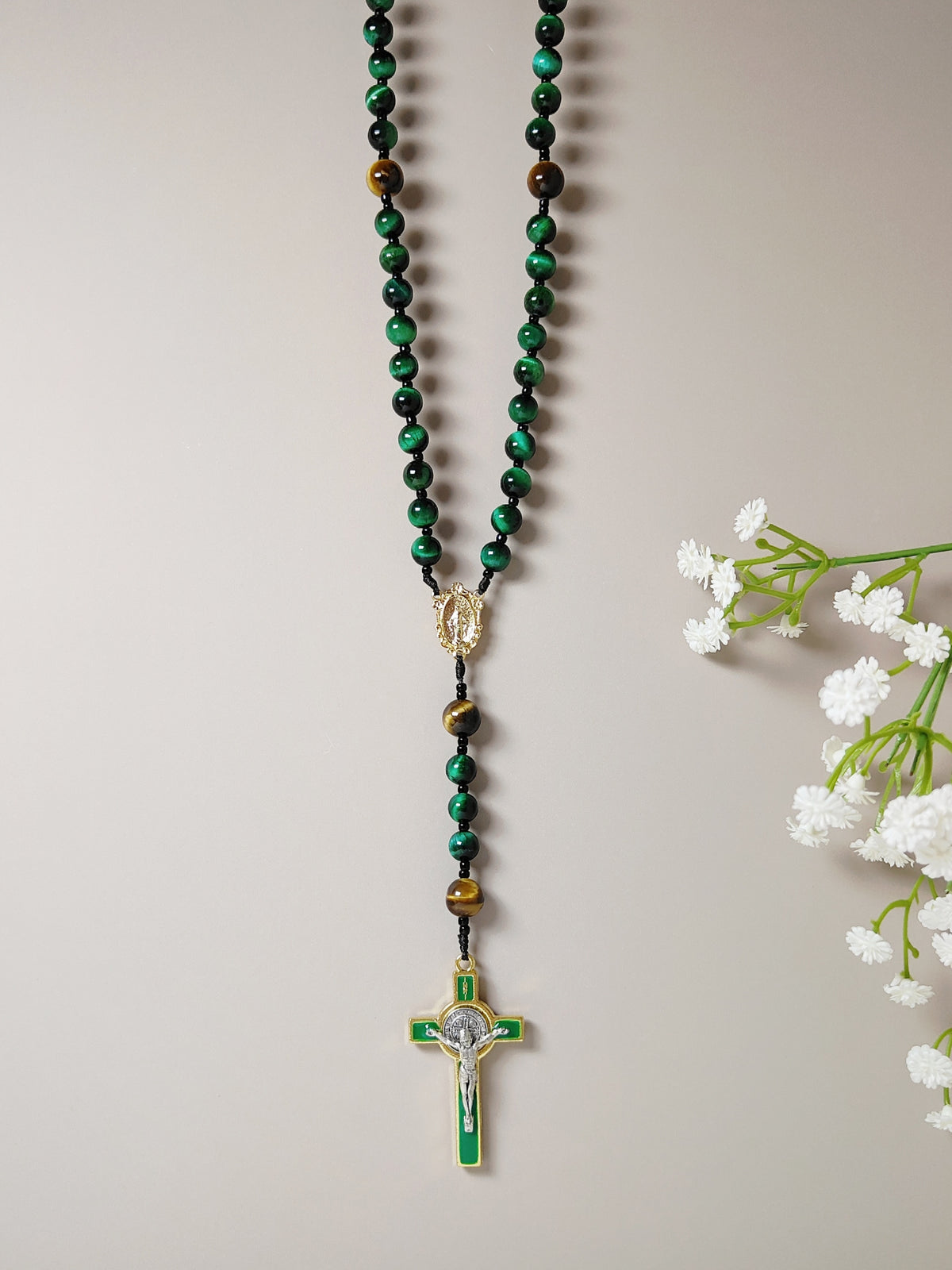 Guardian of Faith Green Tiger Eye Rosary