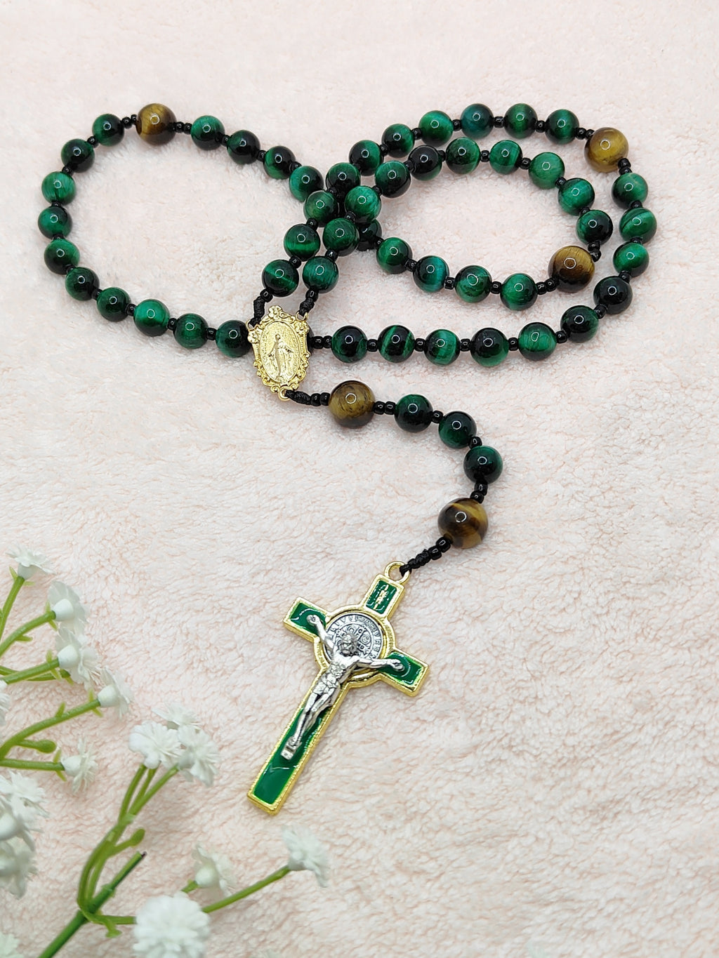Guardian of Faith Green Tiger Eye Rosary