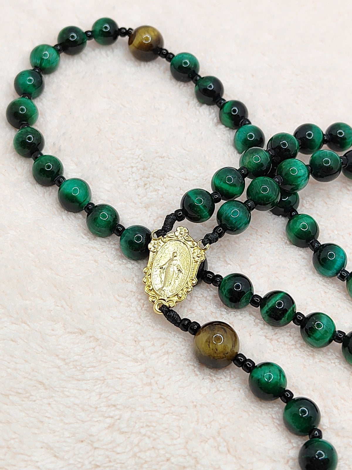 Guardian of Faith Green Tiger Eye Rosary