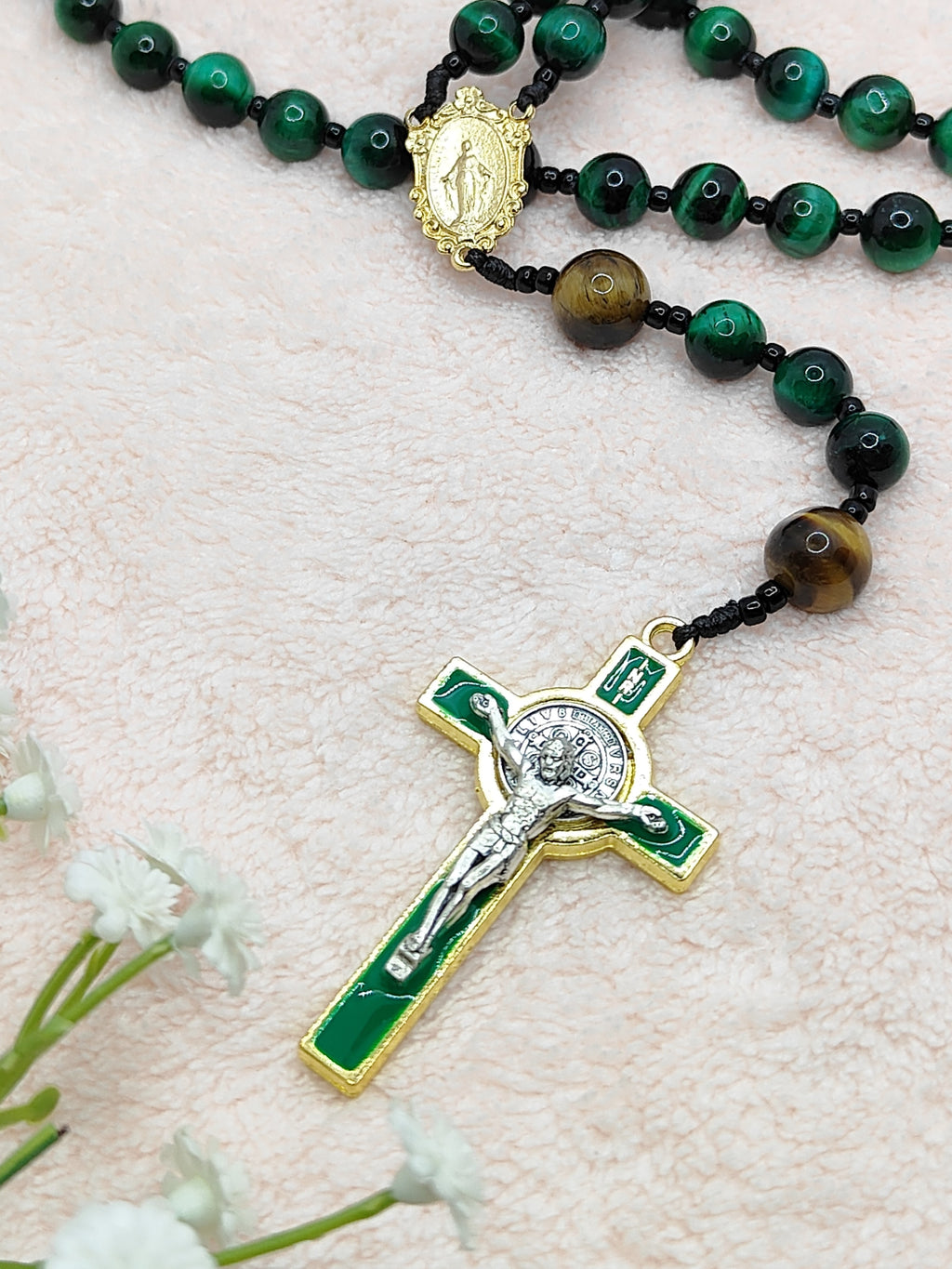 Guardian of Faith Green Tiger Eye Rosary