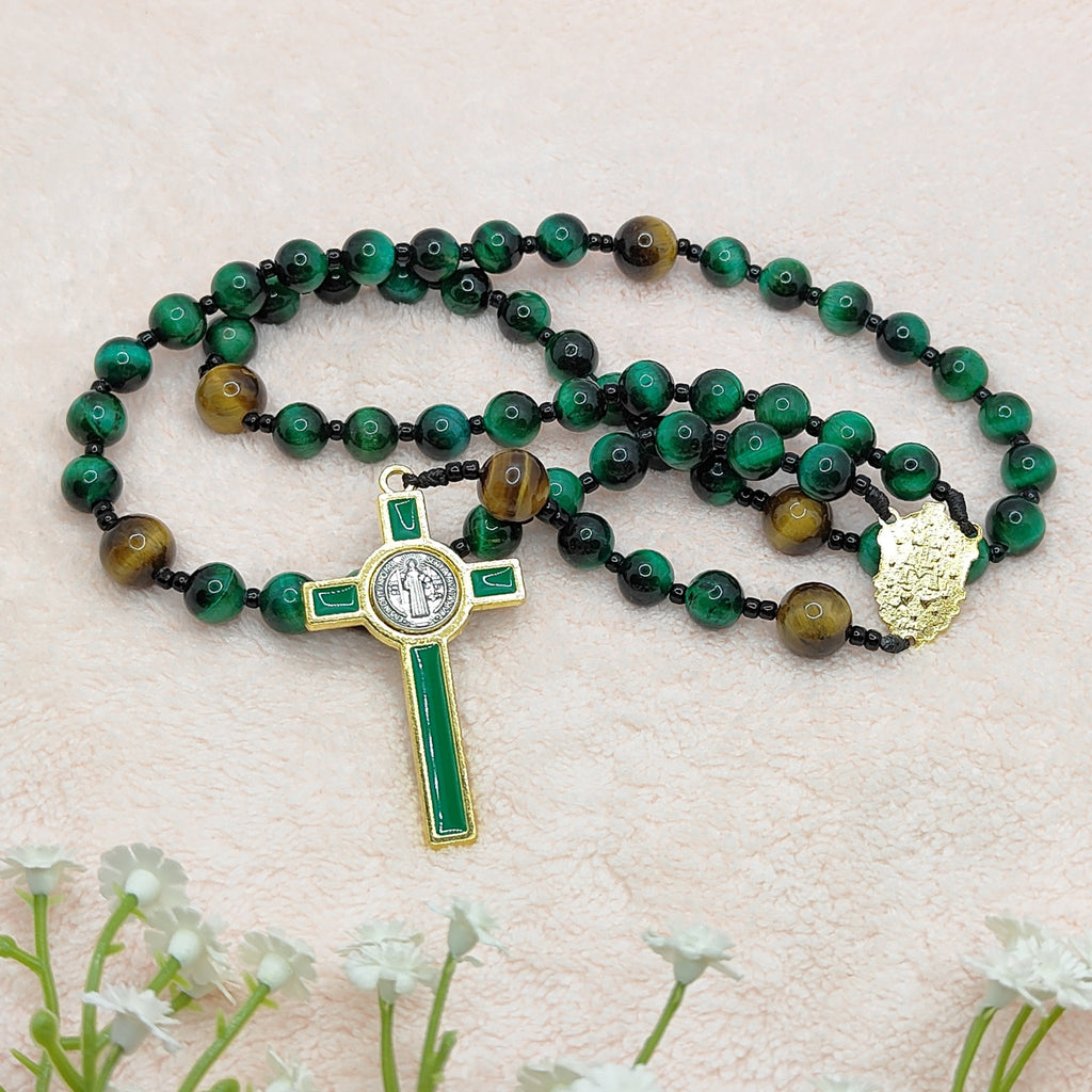 Guardian of Faith Green Tiger Eye Rosary