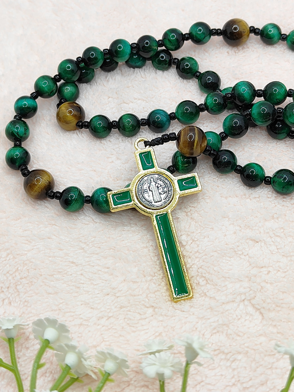 Guardian of Faith Green Tiger Eye Rosary