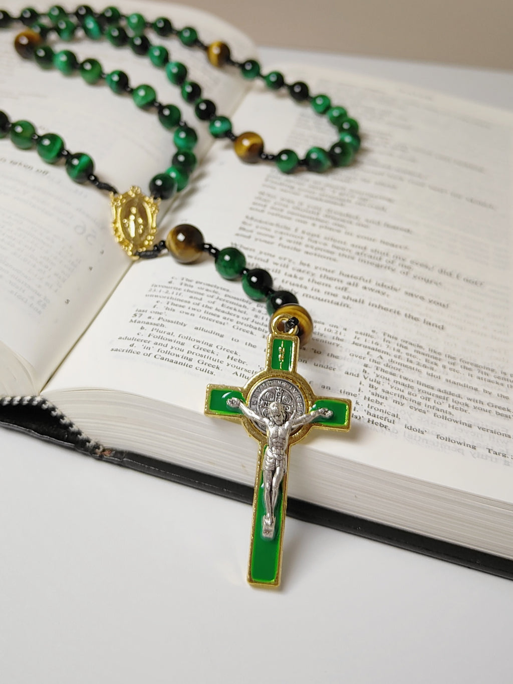 Guardian of Faith Green Tiger Eye Rosary