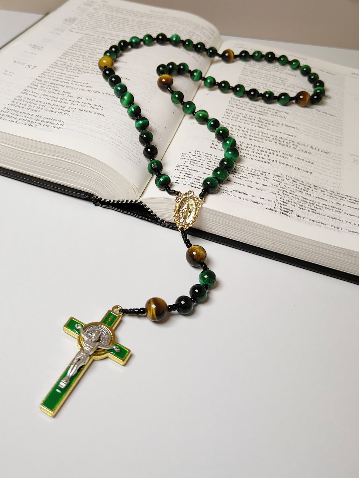Guardian of Faith Green Tiger Eye Rosary