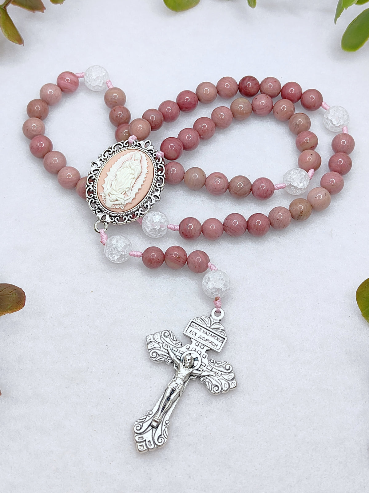 Our Lady of Guadalupe Rhodochrosite Cameo Rosary