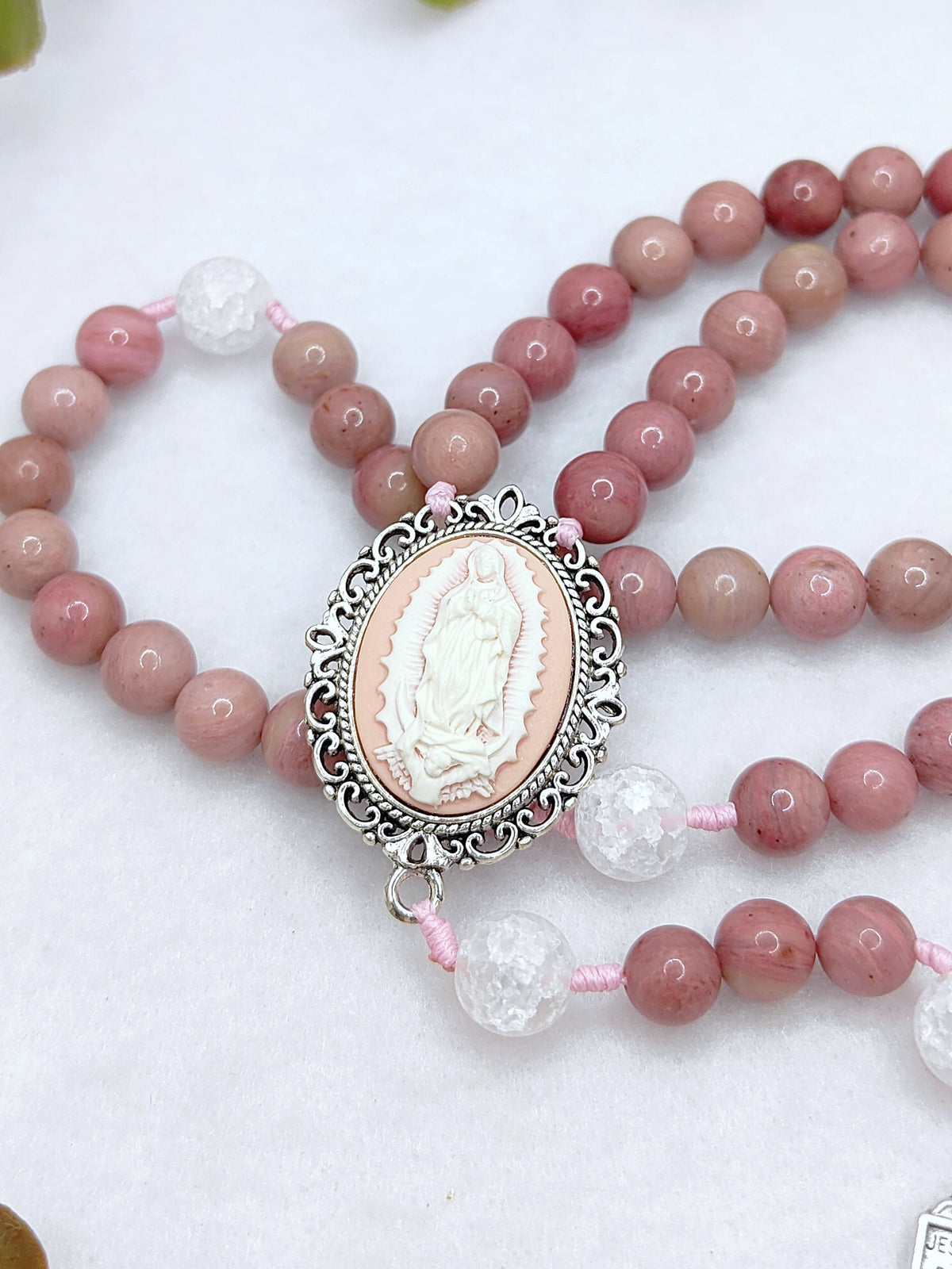 Our Lady of Guadalupe Rhodochrosite Cameo Rosary