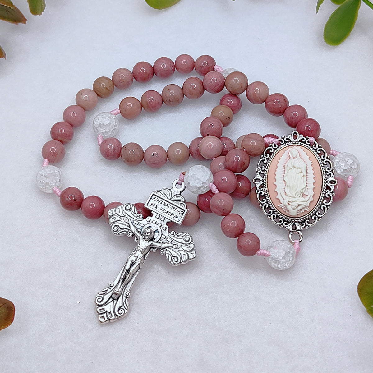 Our Lady of Guadalupe Rhodochrosite Cameo Rosary