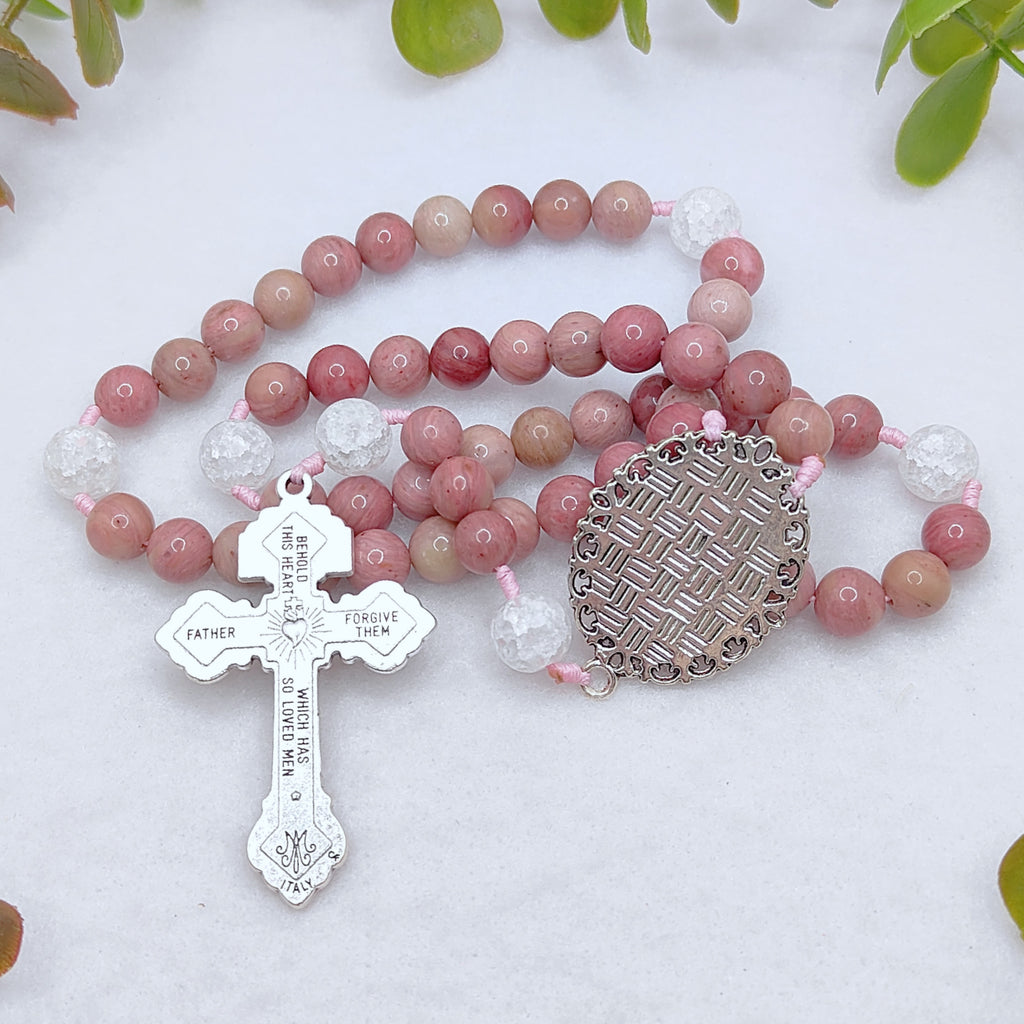 Our Lady of Guadalupe Rhodochrosite Cameo Rosary