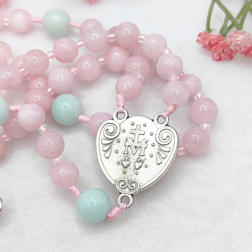 Our Lady of Grace Kunzite & Amazonite Rosary