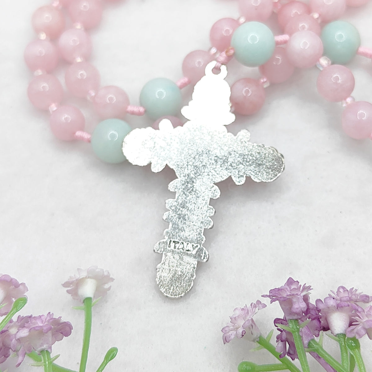 Our Lady of Grace Kunzite & Amazonite Rosary