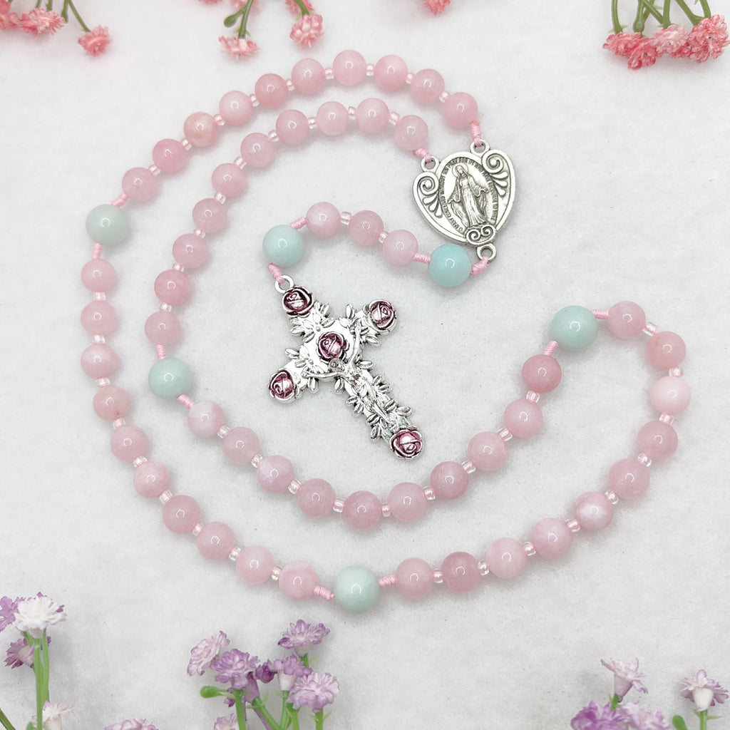 Our Lady of Grace Kunzite & Amazonite Rosary