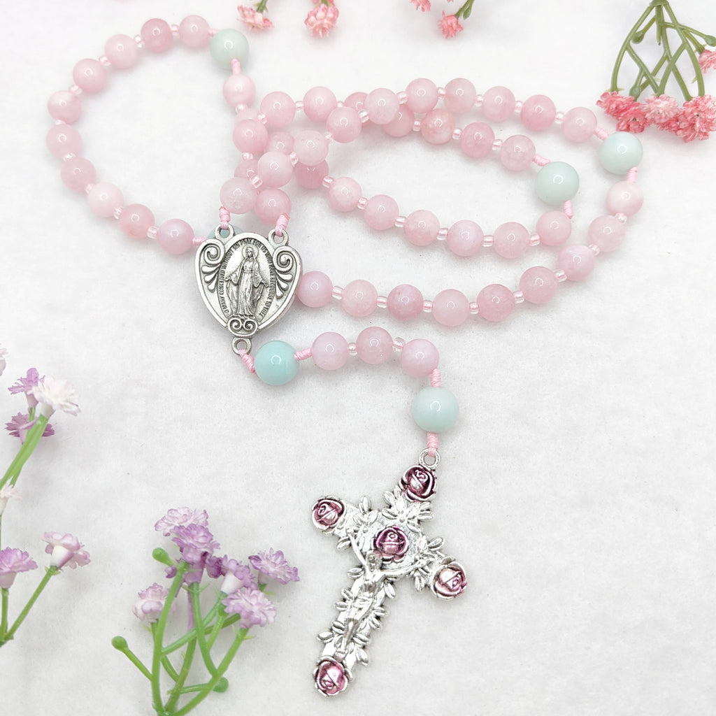 Our Lady of Grace Kunzite & Amazonite Rosary