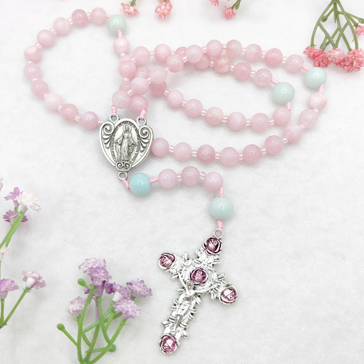Our Lady of Grace Kunzite & Amazonite Rosary