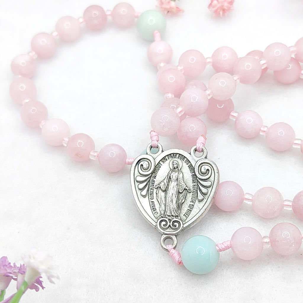 Our Lady of Grace Kunzite & Amazonite Rosary