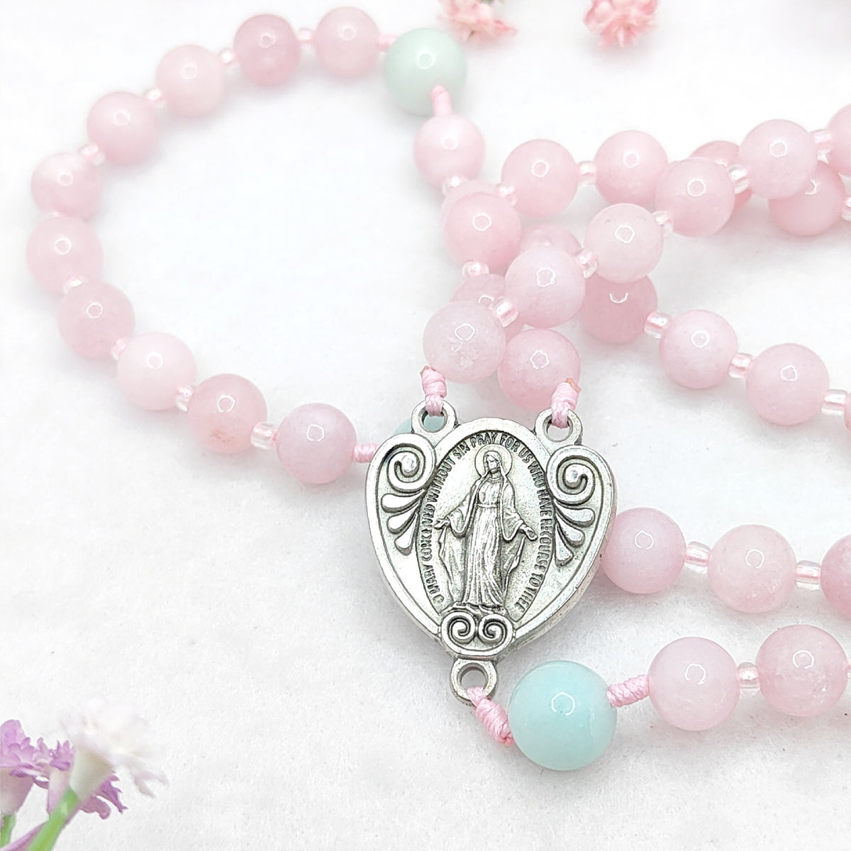 Our Lady of Grace Kunzite & Amazonite Rosary