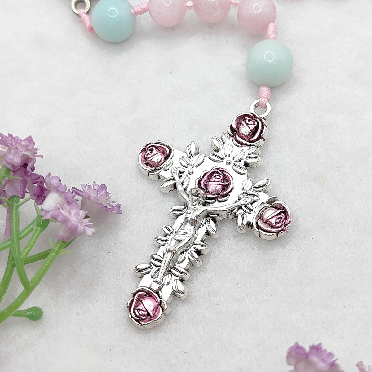 Our Lady of Grace Kunzite & Amazonite Rosary