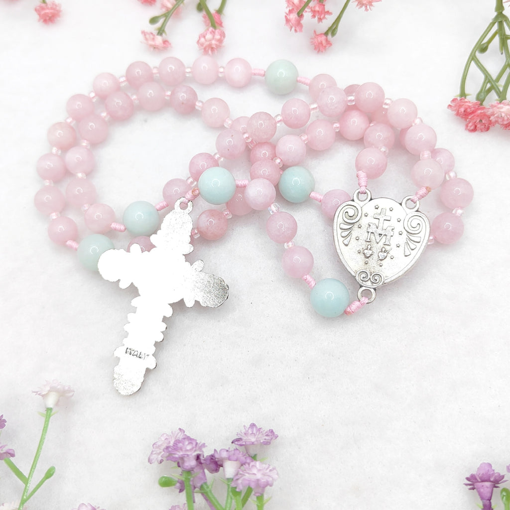 Our Lady of Grace Kunzite & Amazonite Rosary