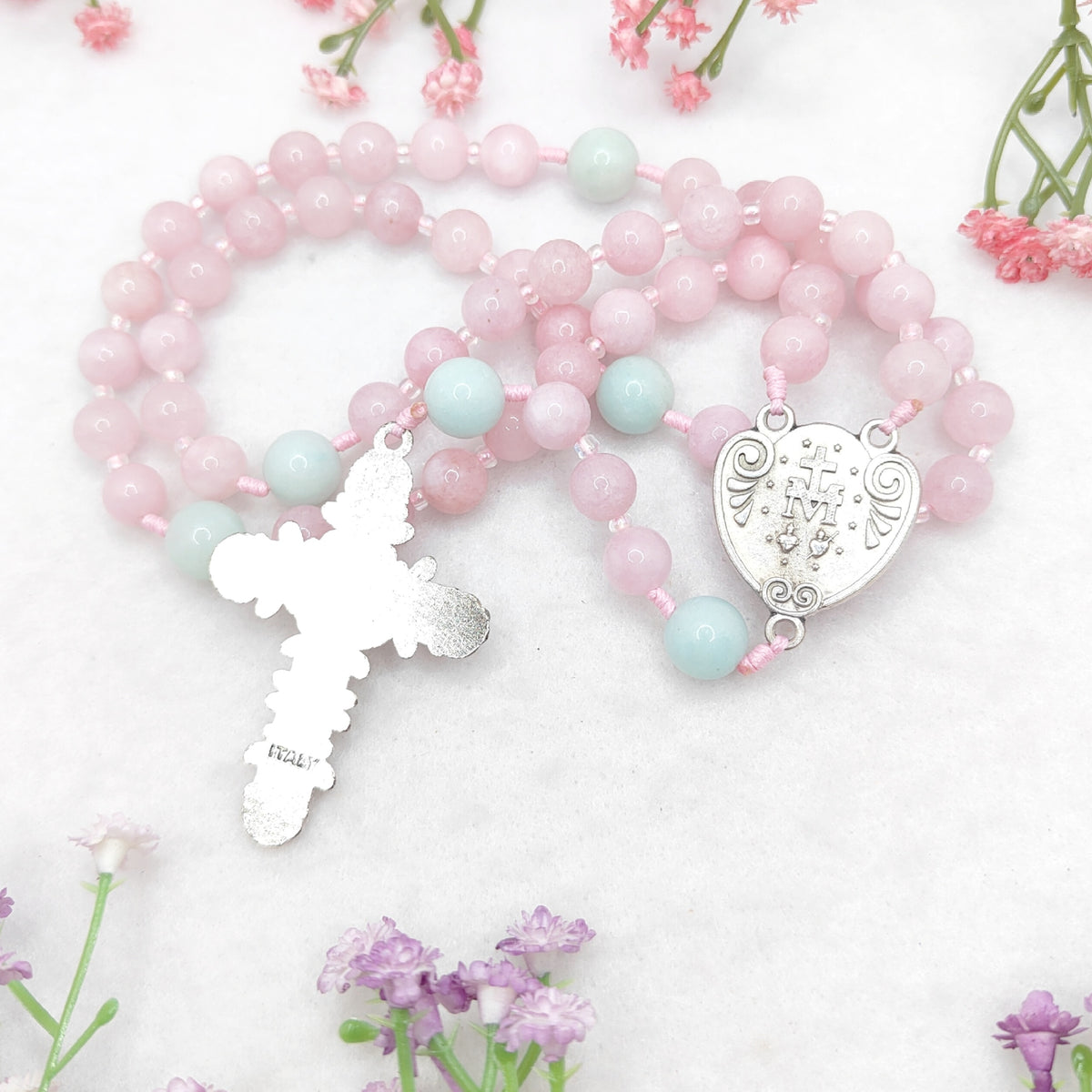 Our Lady of Grace Kunzite & Amazonite Rosary