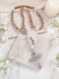Our Lady of Fatima Peace Wood & Amazonite Rosary