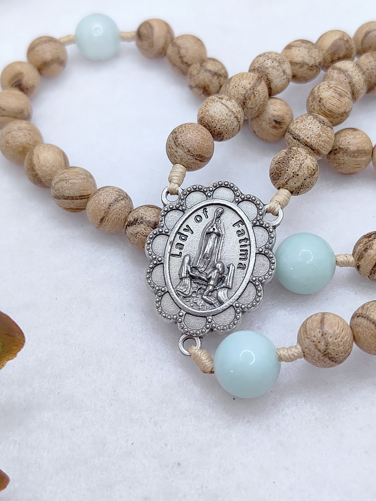 Our Lady of Fatima Peace Wood & Amazonite Rosary