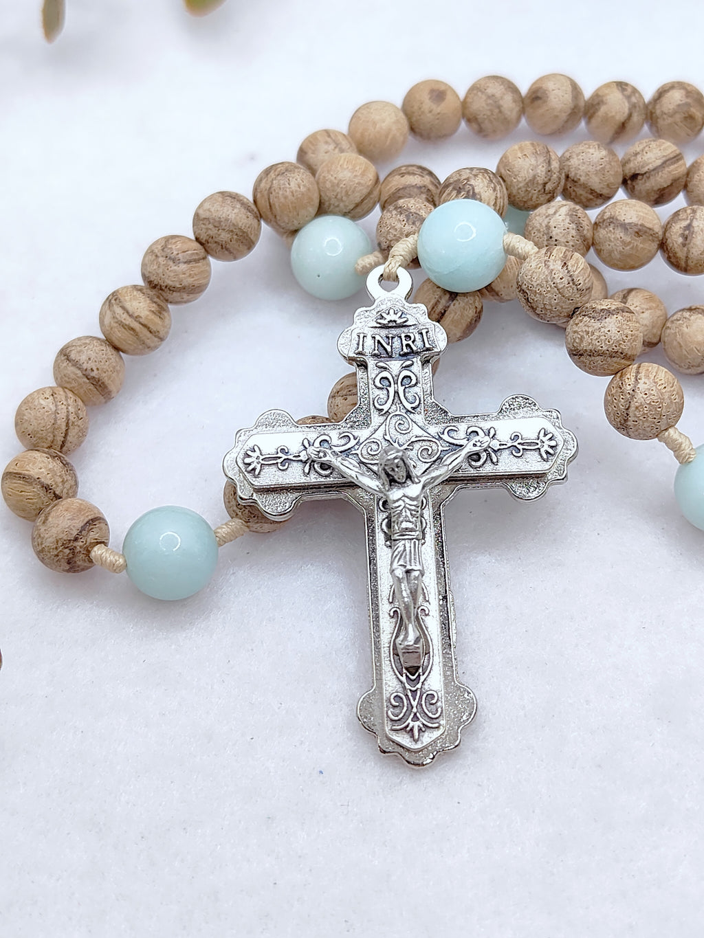 Our Lady of Fatima Peace Wood & Amazonite Rosary