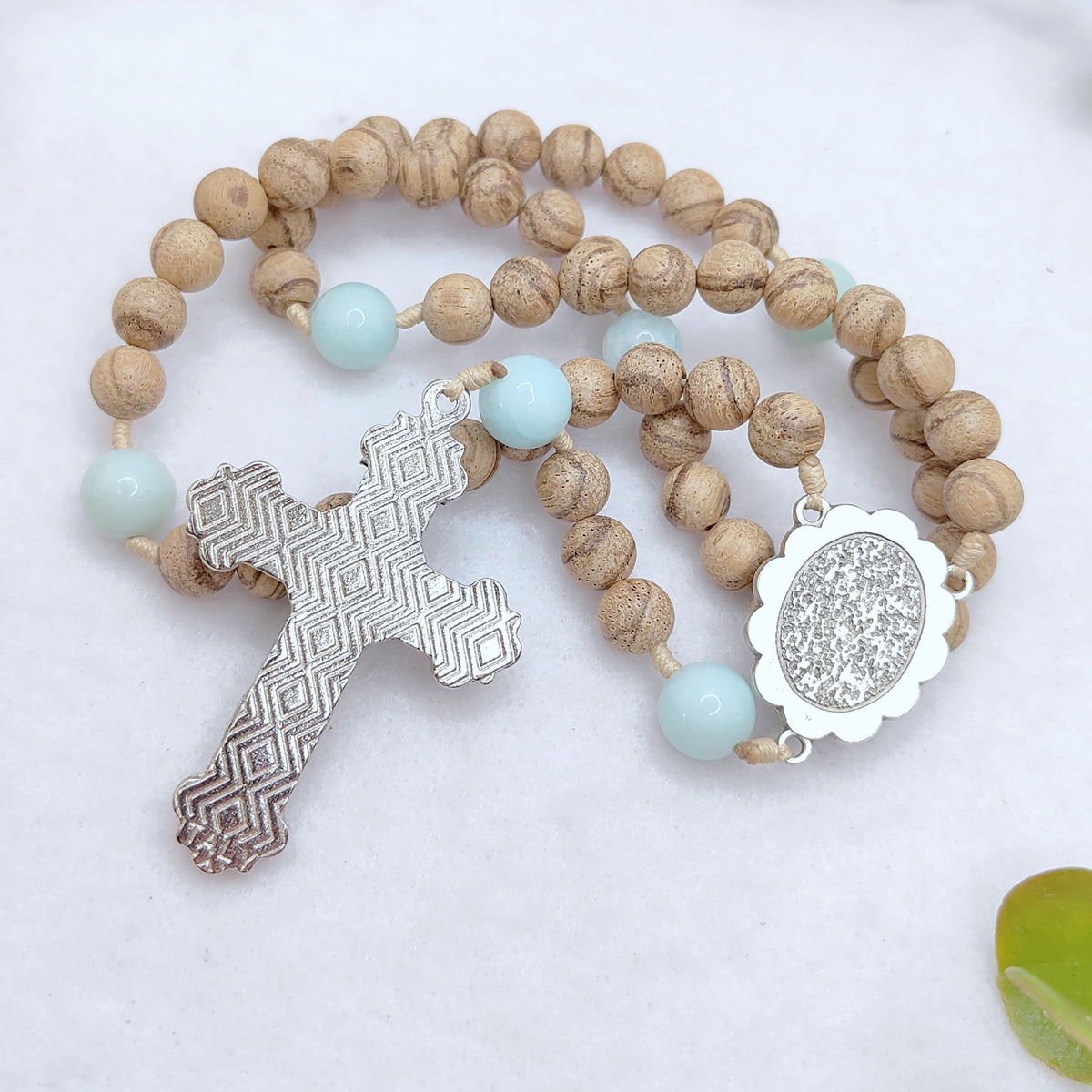 Our Lady of Fatima Peace Wood & Amazonite Rosary