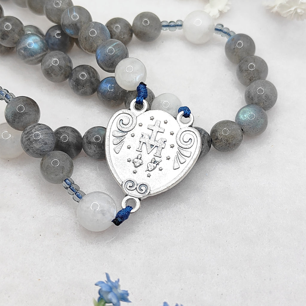 Our Lady of Grace Labradorite & Moonstone Rosary