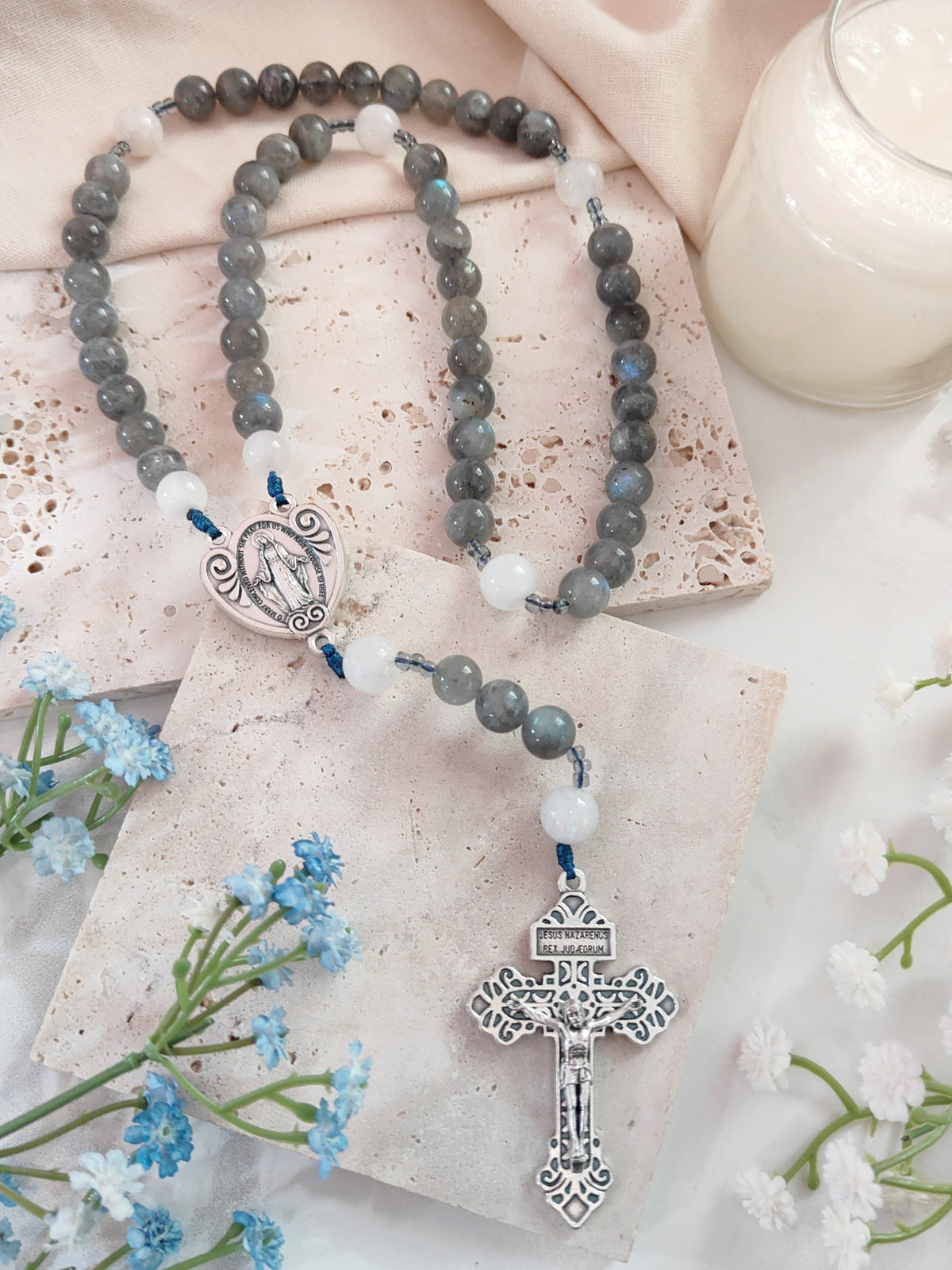 Our Lady of Grace Labradorite & Moonstone Rosary