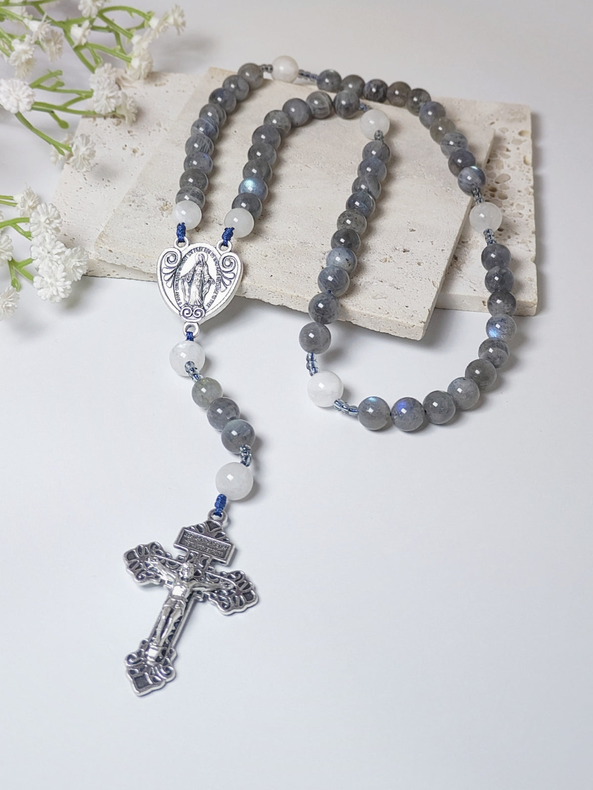 Our Lady of Grace Labradorite & Moonstone Rosary