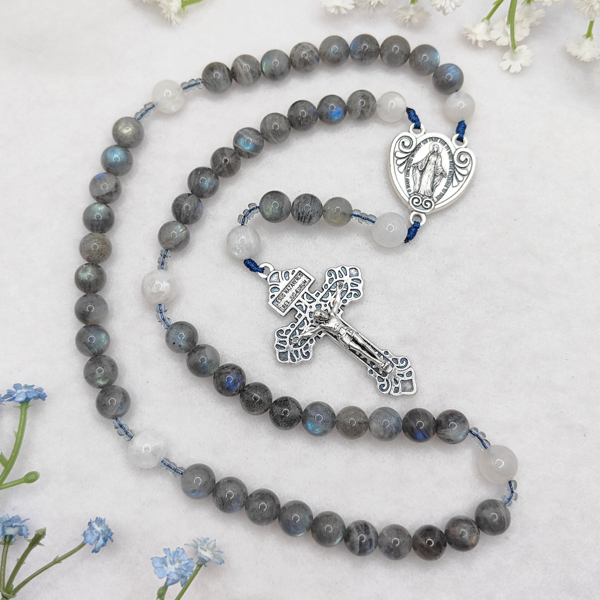Our Lady of Grace Labradorite & Moonstone Rosary