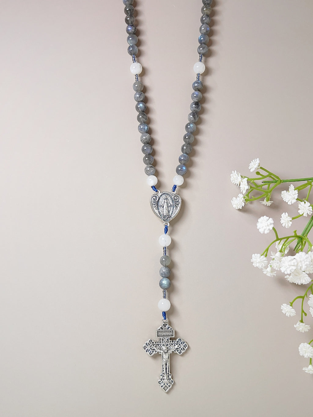 Our Lady of Grace Labradorite & Moonstone Rosary