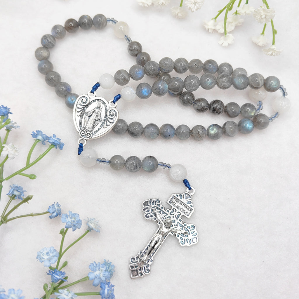 Our Lady of Grace Labradorite & Moonstone Rosary